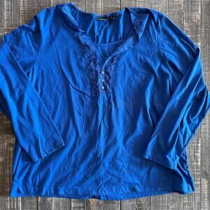 Erika‎ Blue Lace Henley Top, Long Sleeve Size 2X